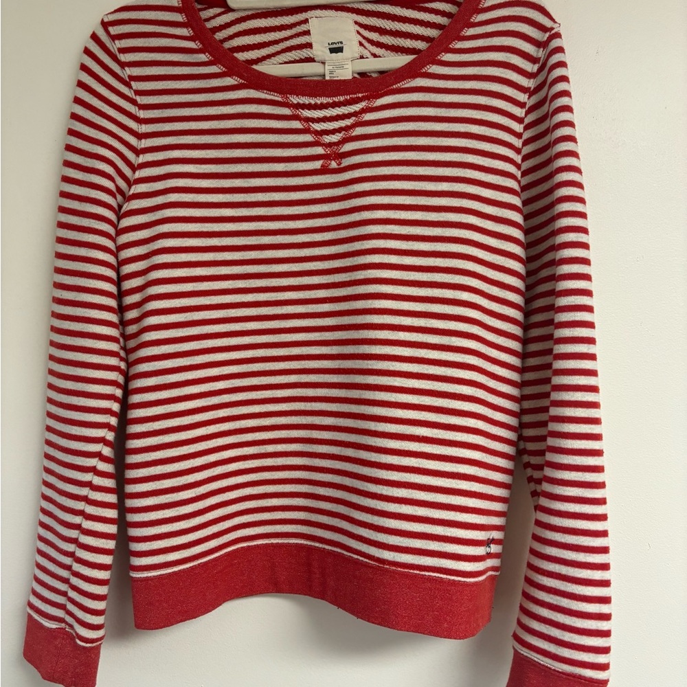 Levi’s red and white striped crewneck pullover sweatshirt